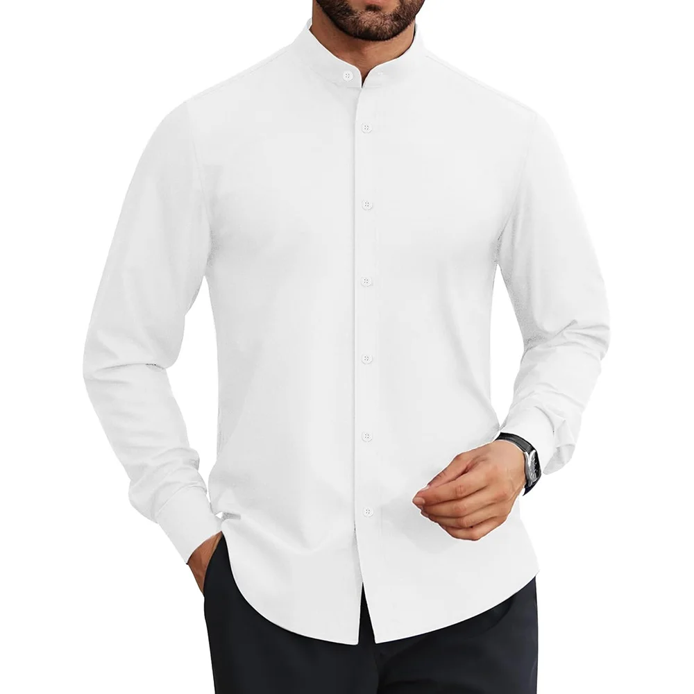 Sprig Summmer Cotton Linen Shirt for Men Henlry Neck  Solid Color Lightweight Breathable Single Breasted Cssual Tops