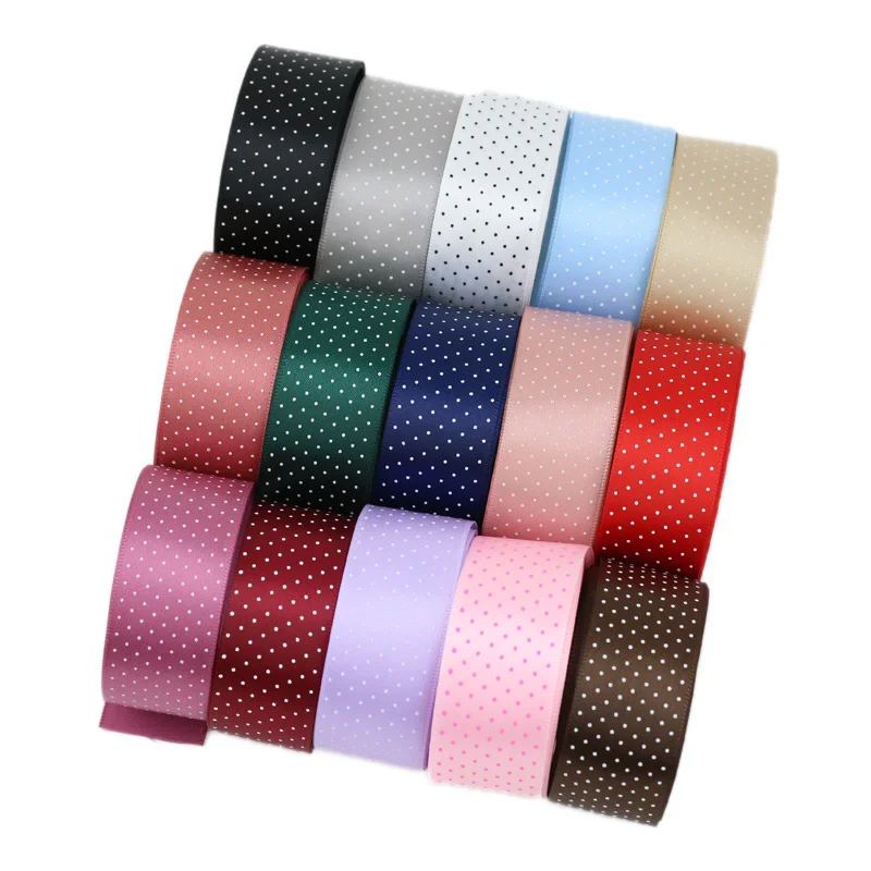 (25 Yards/lot) 25mm Small Dots Printed Satin Ribbon Lovely Series Handmade DIY Ribbons Wholesale