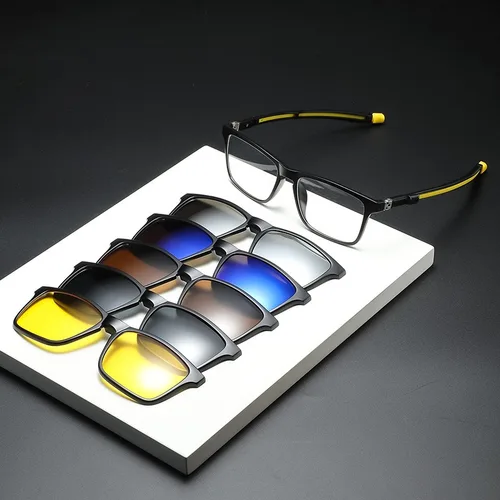 Imagen 1 del producto Montura de gafas 6 en 1 para hombres y mujeres con 5 uds Clip en gafas de sol polarizadas gafas magnéticas ordenador óptico masculino 2507