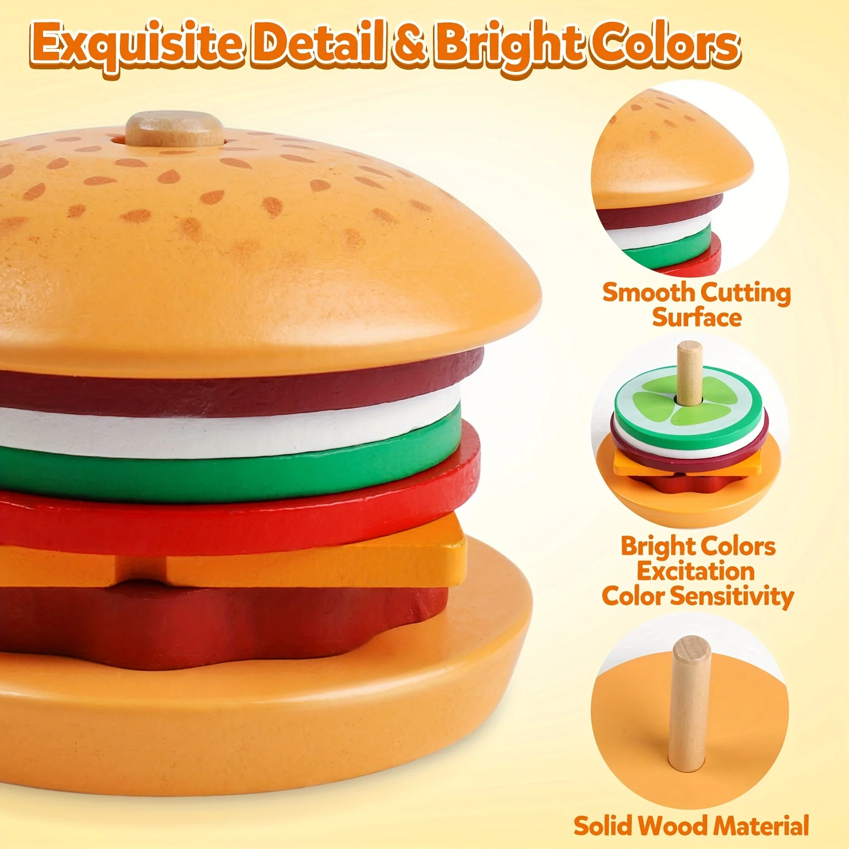 Wooden Burger Sorting Stacking Toys for Toddlers and Kids Montessori Preschool Educational Learning Fine Motor Skills Toys