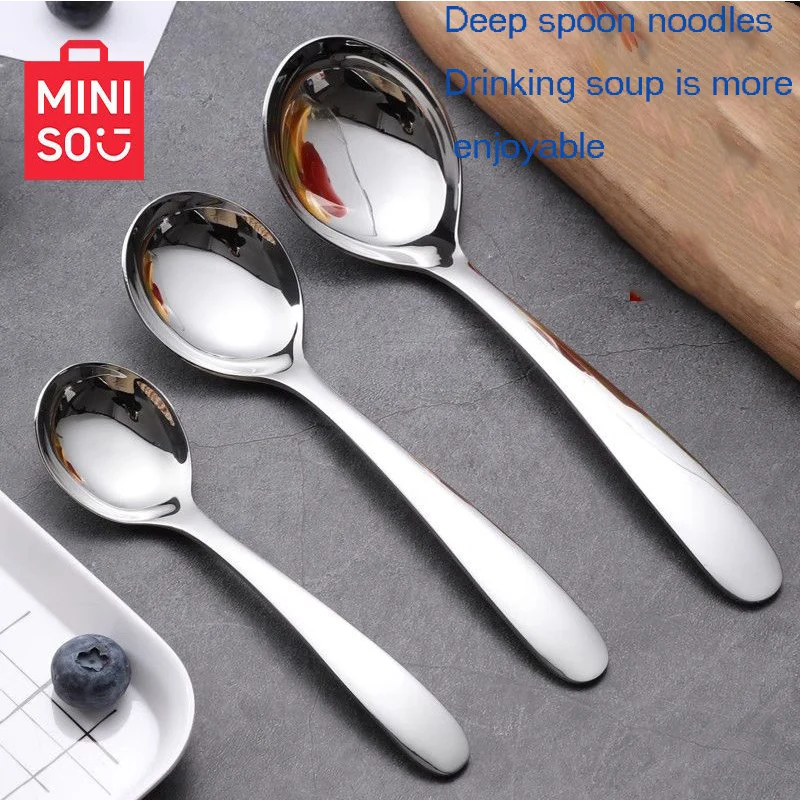 

Kawaii Miniso 304, новая ложка, бытовая ложка с длинной ручкой, круглая ложка, ложка для взрослых, детская ложка, ложка для супа