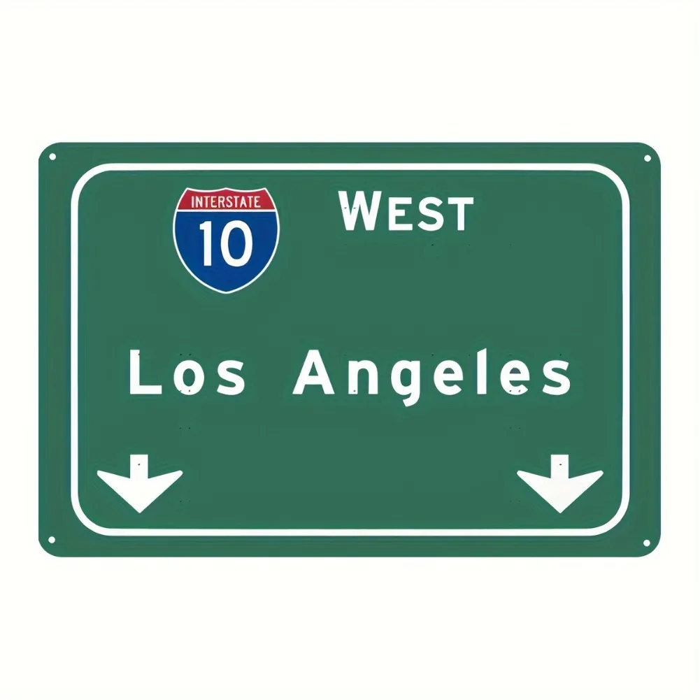 Vintage Los Angeles Interstate West Retro Blechkunst – 1 Stück 7,87 x 11,8 Zoll klassisches grünes Metallschild, langlebige Wanddekoration für Café