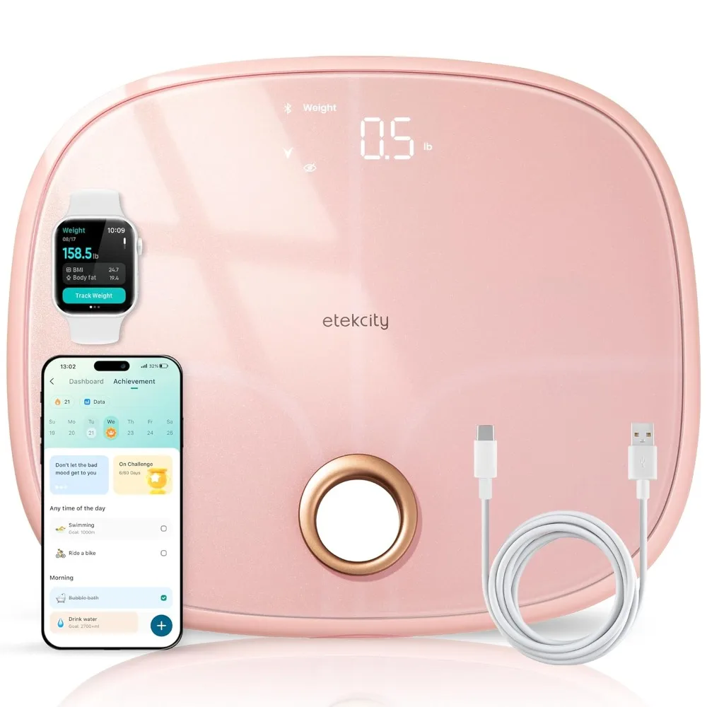 

Pink Digital Bathroom Scale with 13 Health Metrics, BMI, Body Fat, and Muscle Mass Measurement