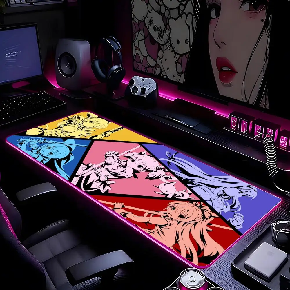 

Коврик для мыши M-Madoka Magica, коврик для мыши с HD-печатью, компьютерный геймерский запирающийся край, нескользящий коврик для мыши RGB XXL90x40 см, клавиатура, ПК, стол P