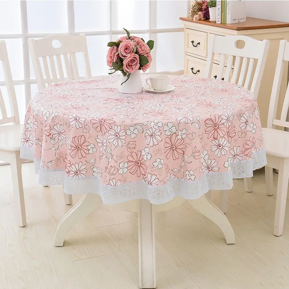 

Elegant Pastoral Waterproof Oilproof Round Dining Table Wipeable Kitchen Tablecloth Table Cover Table Cloth Home Decor