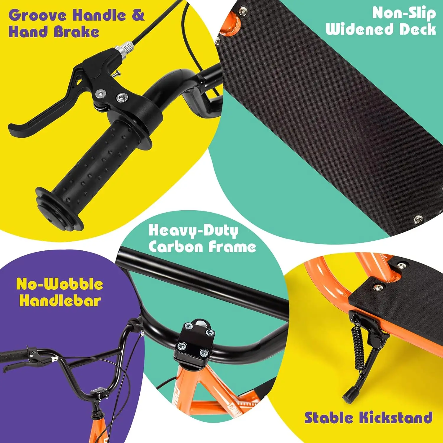 Hulajnoga terenowa dla dzieci i dorosłych z 12-calowymi dmuchanymi kołami, regulowaną wysokością kierownicy, hamulcami V-Type i podnóżkami osi.