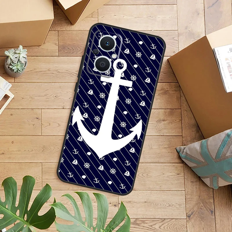 Funda para rueda de barco con ancla de rayas para OPPO Reno 13F 14F 12F 10 11 12 13 14 Pro 7 8 Lite OPPO Find X6 X5 X8 X9 Pro
