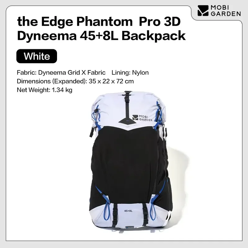 Mobi Garden 45+8L Phantom Pro Ultralight Backpack 3D Dyneema Hiking Camping Pack with Zipper Closure for Men and Women