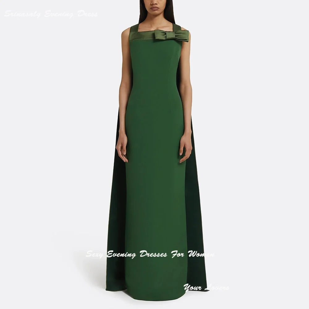 

Satin Customized Evening Dresses For Women فساتين سهرة With Bow Long Shawl Floor Length Arabic Cocktail Party Gowns