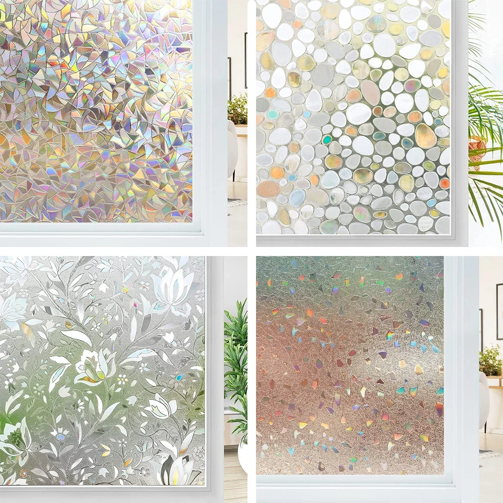 Mul-size Rainbow Window Film 3D Ecology Non Toxic Glass Vinyl for Home Static Cling Stained Glass Film Insulation Window Sticker