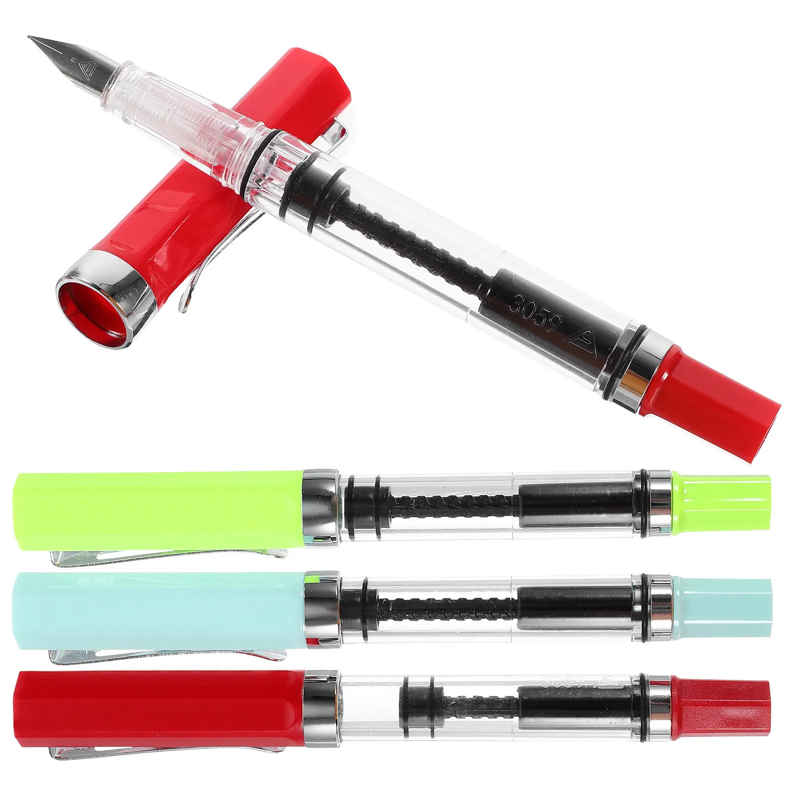 

4Pcs Piston Fountain Pen Transparent Fine Nib 0.5mm Large Capacity Ergonomic Writing Pen Suitable for Calligraphy Signing