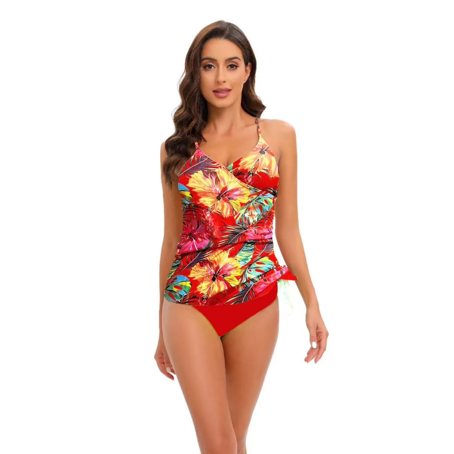 Women's Floral Printed Tankini Top Two Pieces Sports Swimwear for Women Tankini Swimsuit Vintage Bathing Suit Female Pool Wear