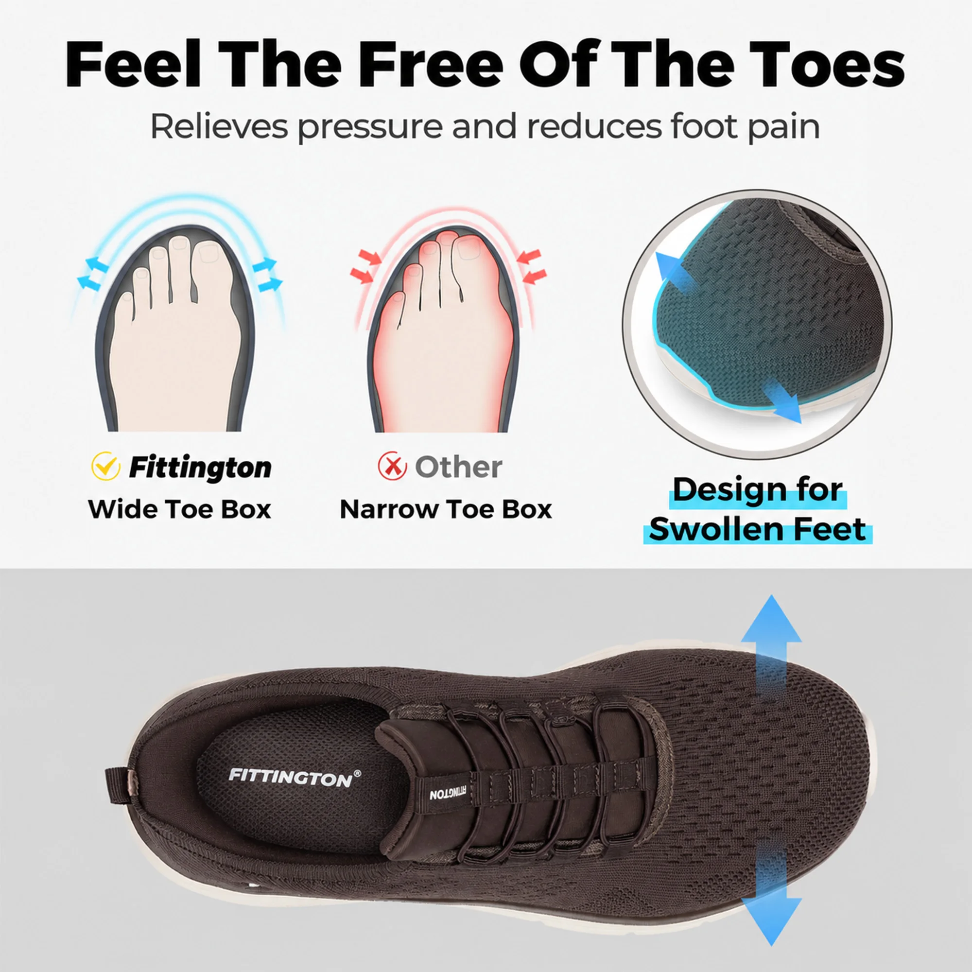 Fittington Men's Casual Sneakers Extra Wide Sport Shoes Breathable Fabric Walking Shoes for Men Arch Support Relief Foot Pain