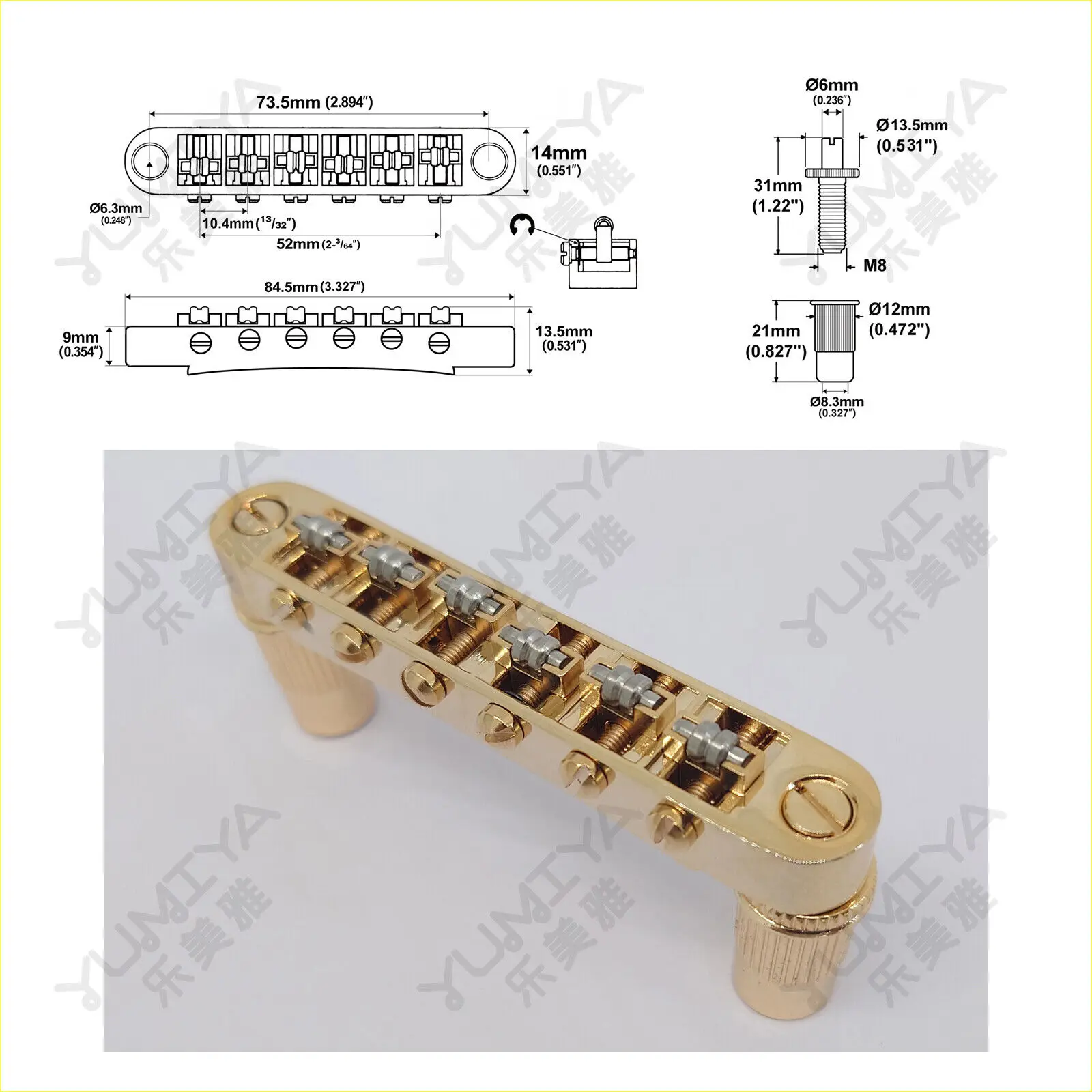 Guitar Bridge ABR-1 Tune-o-matic Bridge 52 MM for LP SG Guitar Replacement Parts