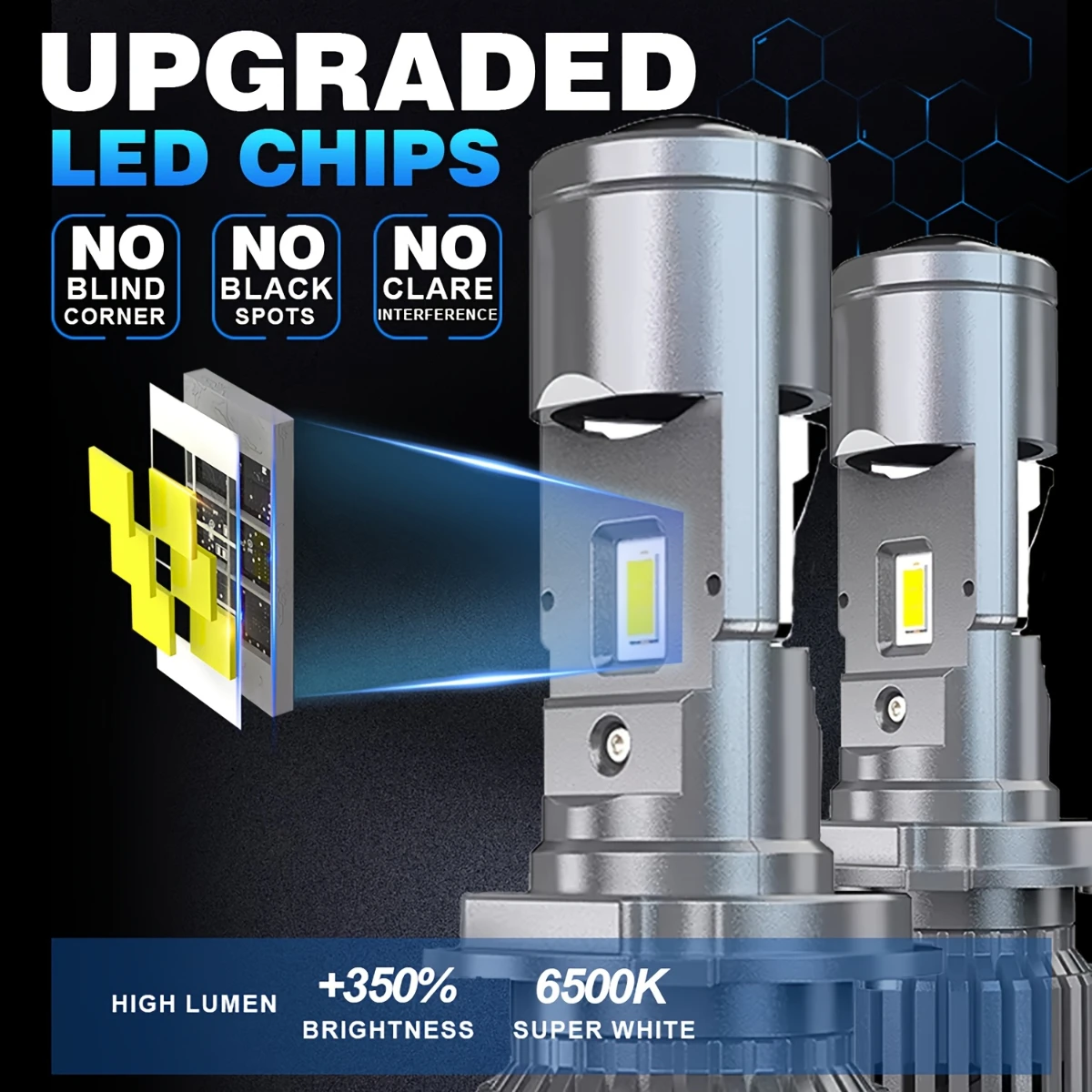 2PCS H4 LED Headlight Bulbs Car Headlight Bulbs 6000K LED Super Bright Projector Lens Hi Lo Beam Integrated Laser LHD 12V 24v