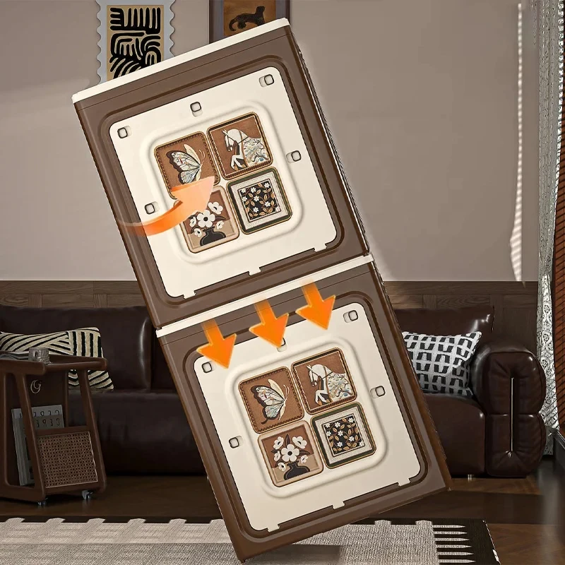 

DAYOOH Multifunctional Vintage Style Children'S Bin Dust-Proof Removable Foldable Plastic Storage Cabinet