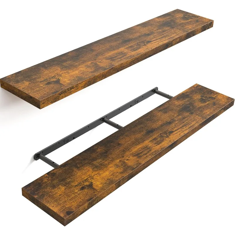 

Floating Shelves, 48" Wall Mounted Rustic Wood Shelves for Bathroom, Bedroom, Living Room, Kitchen, (Rustic Brown,Set of 2)