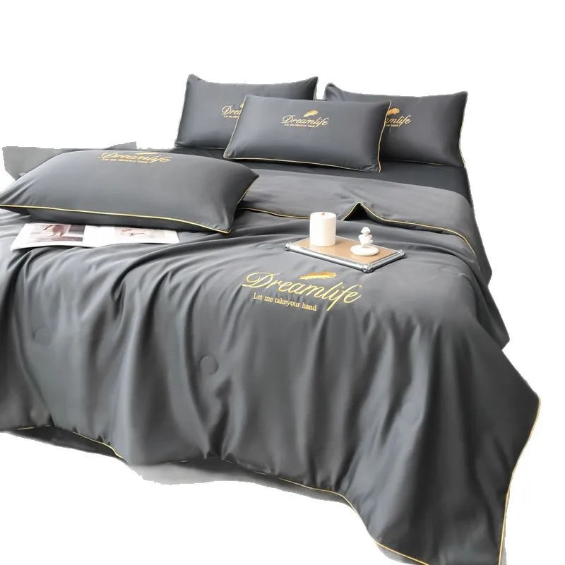 

Customizable 2025 spring and summer new washed ice silk embroidered bed sheet four-piece set
