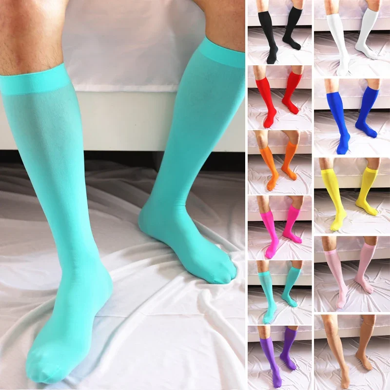 Calcetines ultrafinos sexys para hombre, medias elásticas suaves hasta la rodilla, calcetines de tubo invisibles sin costuras, calcetines de vestir,
