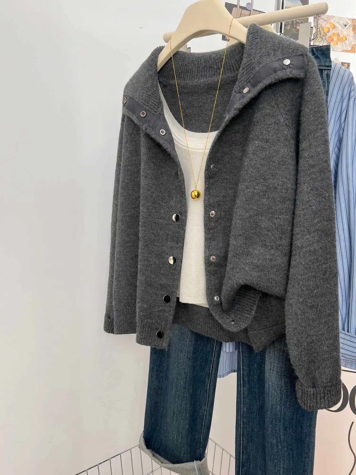 Cardigans femmes hiver automne femme solide Simple tout-match col rabattu Simple boutonnage Style coréen pull tendre confortable