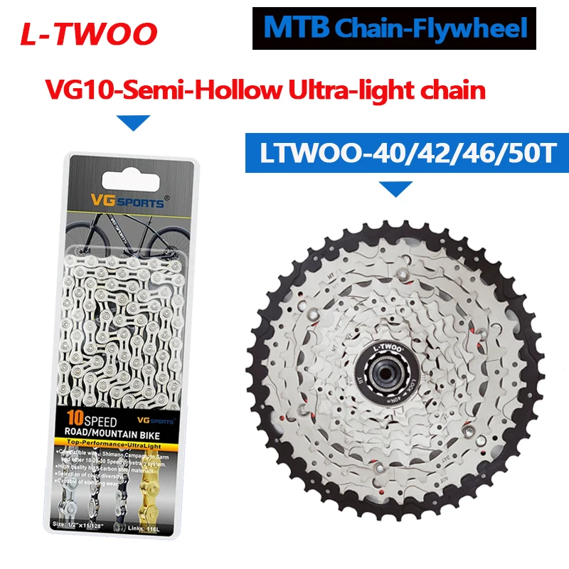 L-TWOO 10 Speed MTB Bike Cassette VG10 Semi-hollow chain10V 40T42T46T50T Bicycle Freewheel K7 10S Flywheel for HG Hub