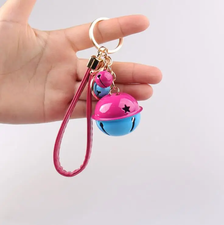 New Double Color Metal Bell Keychains Party DIY Gift Accessory Key Ring PU Leather Rope Car Key Chain Bag Pendant Jewelry