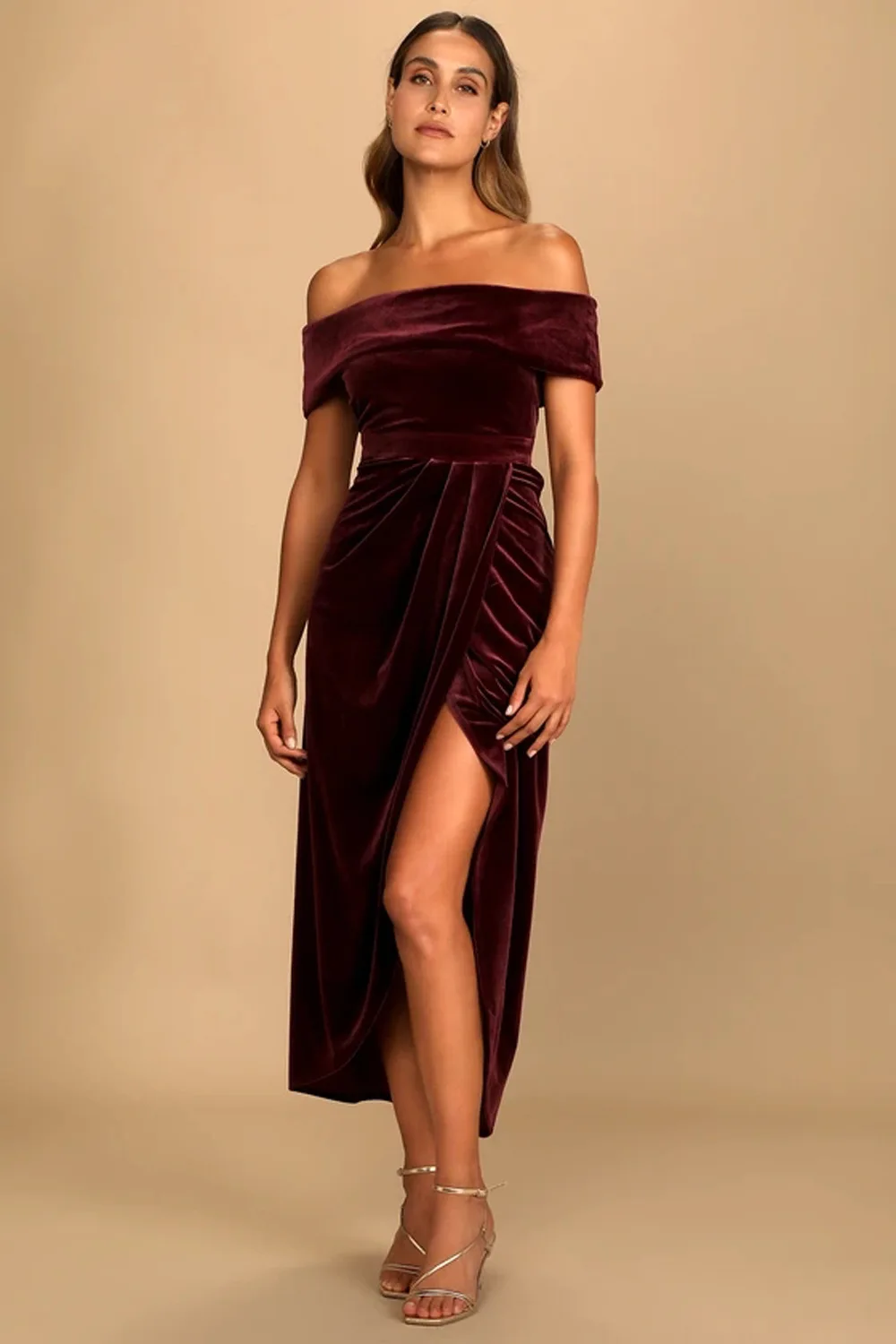 2025 Spring Autumn Women's Velvet Dress One Shoulder Solid Color Design Sense Irregular Split Evening Dresses Robe Party Femme