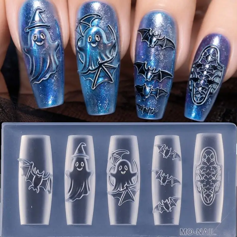 Cartoon Halloween Element Nail Silicone Mold Ghost Skull Pumpkin Grave Shape Carving 3D Jewelry Soft Template Manicure Supplies