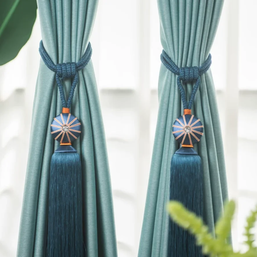 2Pcs Polyester Tassel Curtain Tieback Handmade Hanging Ball Tassels Fringe Curtains Holder Buckle Rope Decor Room Accessories