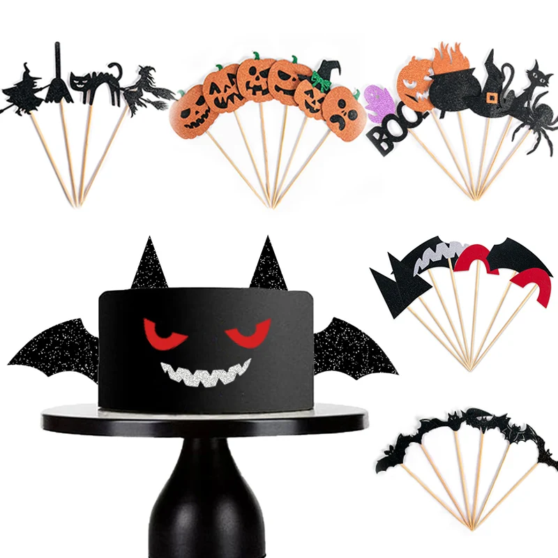 

1set Happy Halloween Cake Decoration Witch Pumpkin Bat Ghost Boo Dessert Cupcake Toppers Halloween Party Cake DIY Decoration