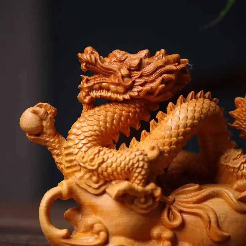 Arborvitae Wood Carving Ornaments Zodiac Mascot Crafts Wooden Qinglong Office Living Room Bedroom