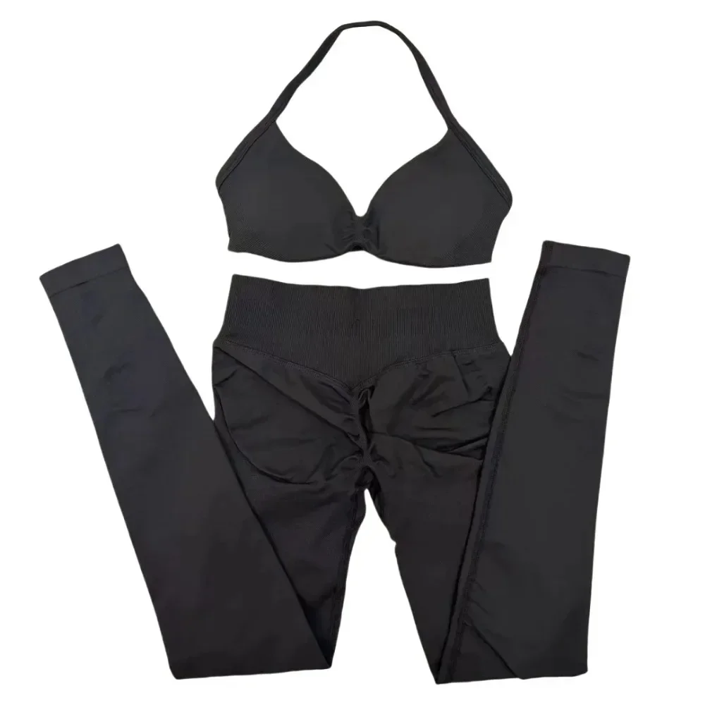 

2 Pcs Yoga Set Women Leggings&Strappy Bra Ladies Against Resistance Work Yoga Pilates Gym Workout High Quality Seamless Set