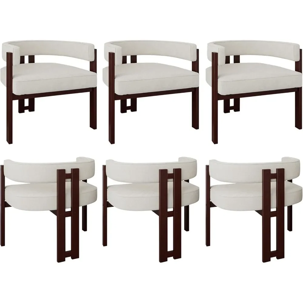

Modern Barrel Dining Chairs Set of 6, Chenille Upholstered Side Chair with Solid Wood Leg, Living Room Kitchen