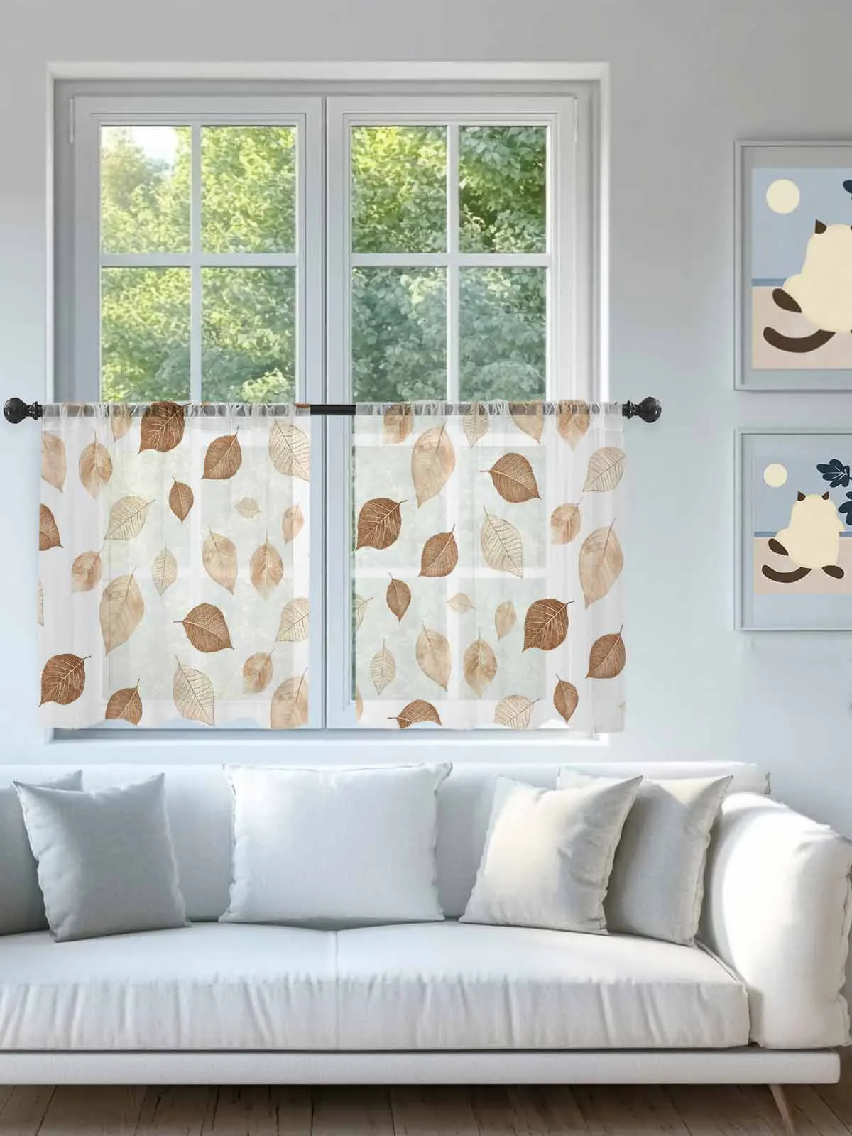 

Retro Autumn Fallen Leaves Sheer Voile Curtains for Living Room Window Treatment for Bedroom Kitchen Drapes