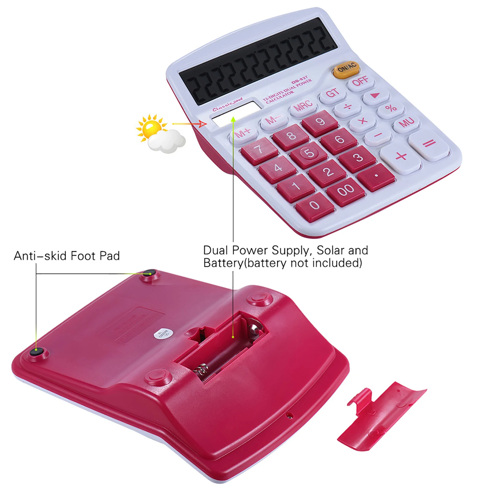 【New】12 digit Handheld Colorful Standard Function Desktop Electronic Calculator Solar and Battery Dual Powered 12 Digits