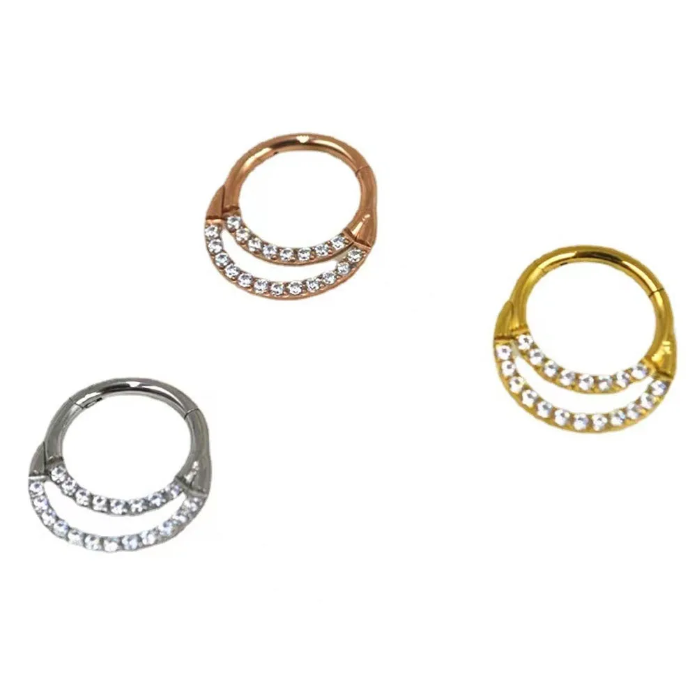 Leosoxs 1pc 316L Medical Steel Body Piercing Jewelry Double Ring Love Nasal Septum Zircon Nose Ring Nasal Nails Cochlear Nails