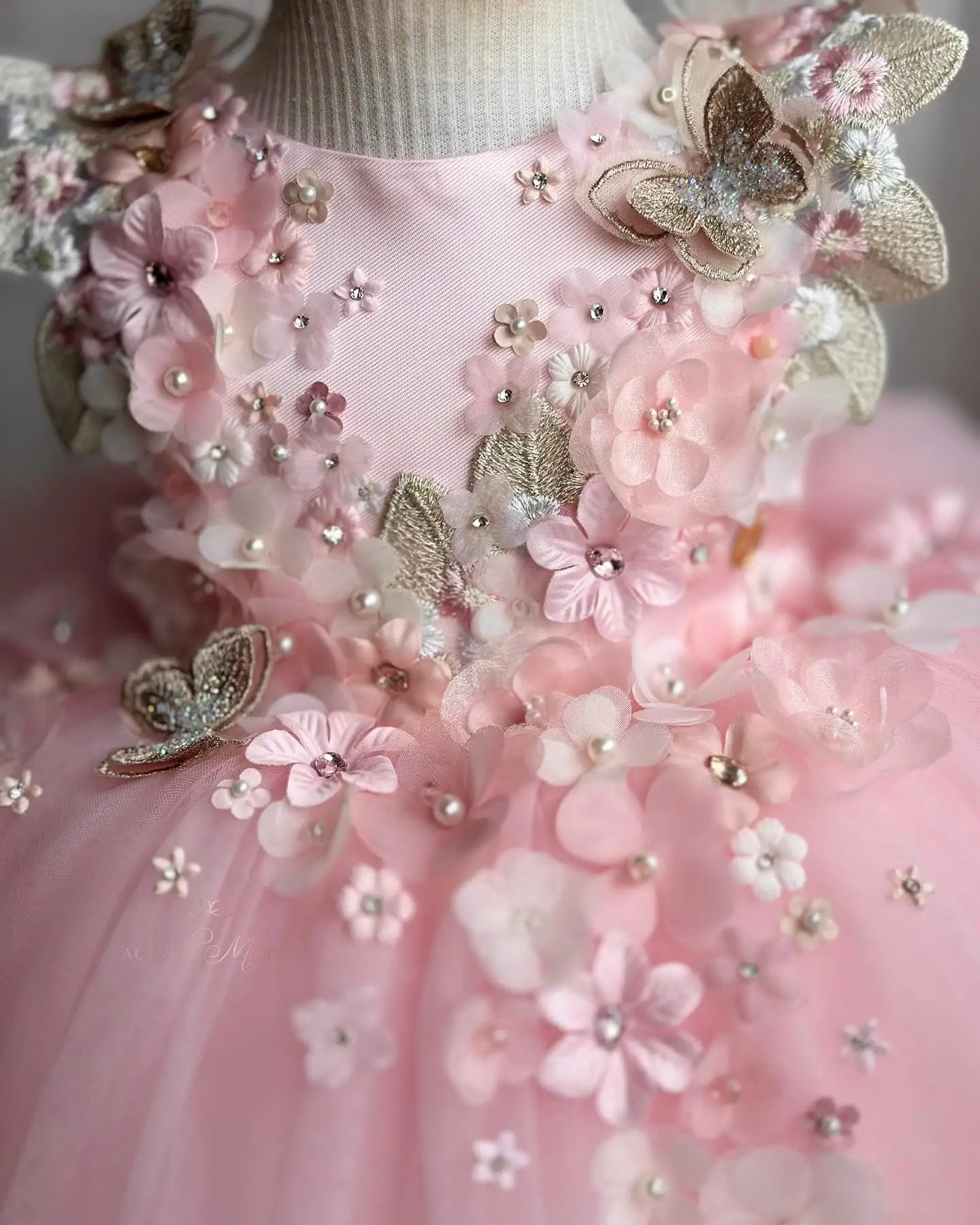 Pink Flower Girl Dresses Toddler Girl's Birthday Gowns Floral Customized Newborn Baby Infant First Communion Dresses