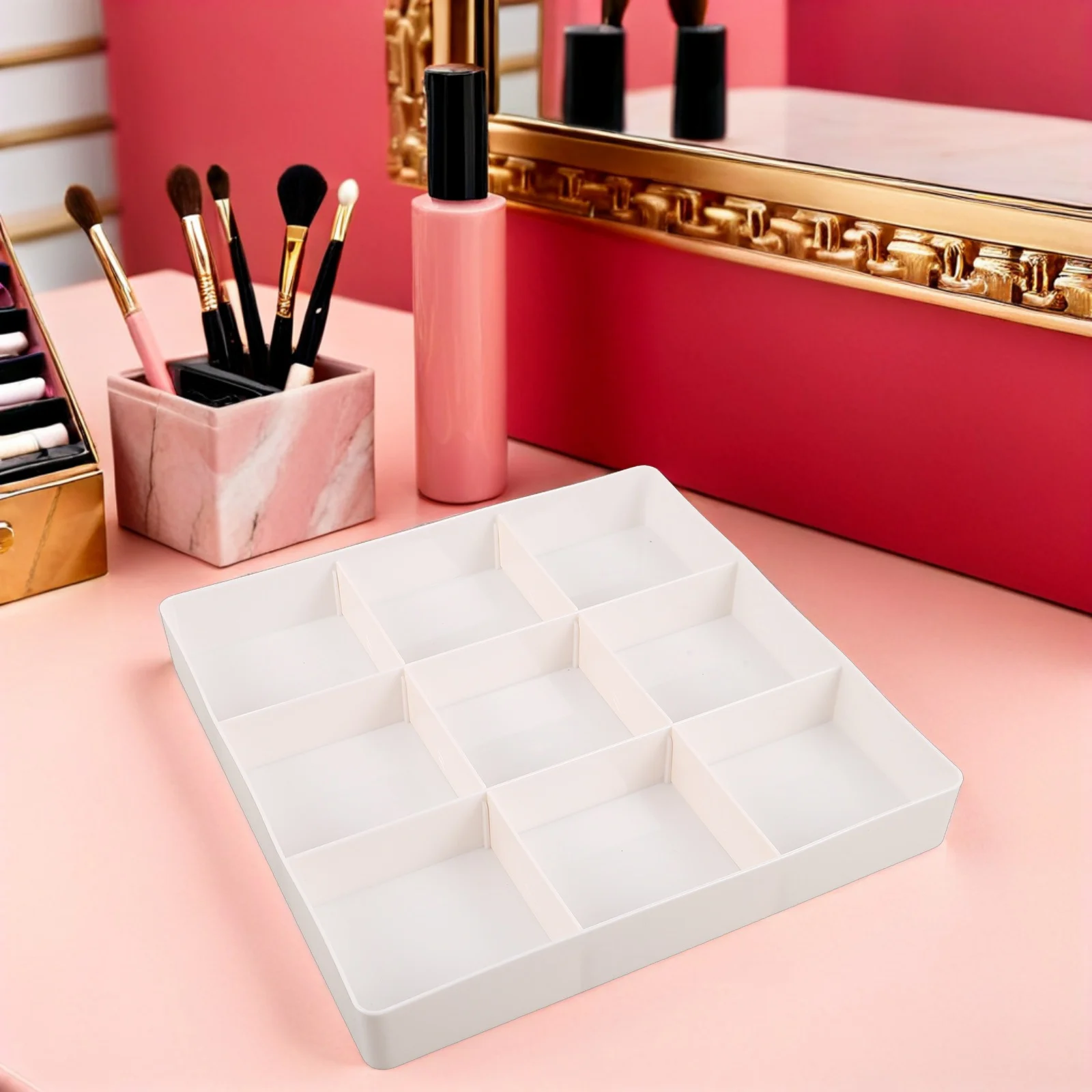 منظم فواصل أدراج شفافة قابلة للتعديل للمكياج والعناية بالبشرة والعطور وأحمر الشفاه وصندوق تخزين المكتب ومنظم المكياج