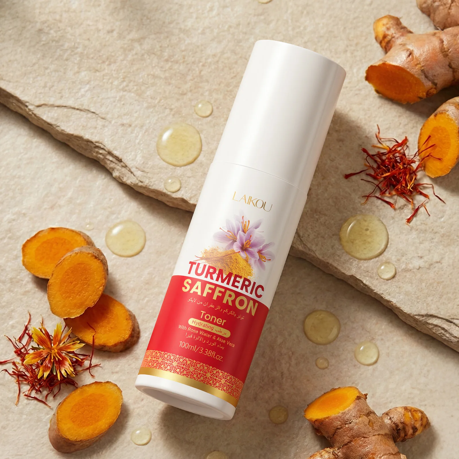 LAIKOU Turmeric & Saffron Toner 100ml, Brightening Hydrating Face Mist, Glowing Skin Moisturizing Essence Water