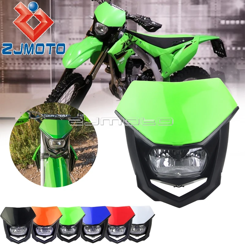 Faro delantero Universal verde para moto de cross, carenado deportivo doble para Motocross Enduro H4 35W, faro delantero para Kawasaki KX KLX KLR KX