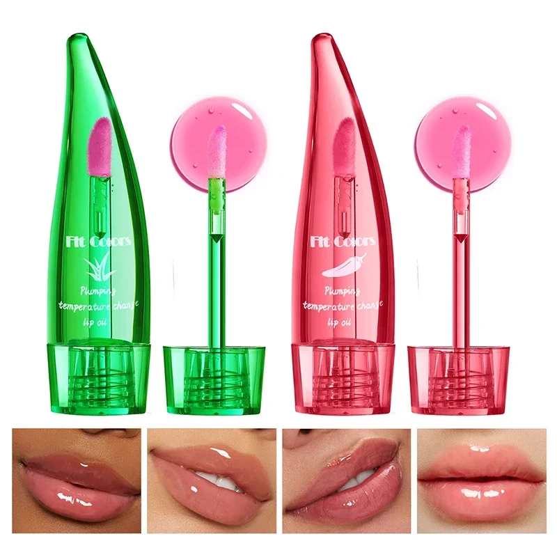 Aloe Vera & Chili Plumping Lip Oil Temperature-Activated Color Change Moisturizing & Hydrating Lip Gloss for Fuller Lips New