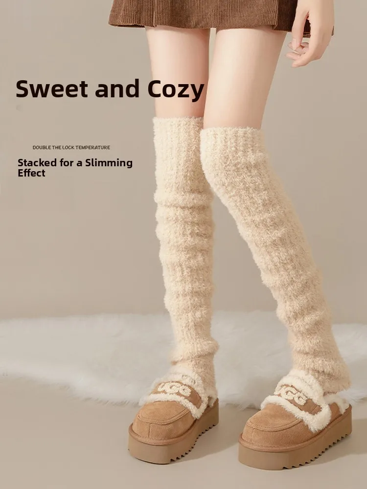 Thickened Coral Fleece Knee-high Socks Women's Winter Warm Long Tube Sleeping Wear Moon Period Protective Kneecap Home Comfor...