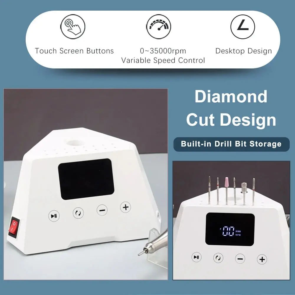 Perceuse à ongles sans noyau 35000 tr/min, perceuse électrique 65W, support de bureau Portable, conception, utilisation de manucure et pédicure