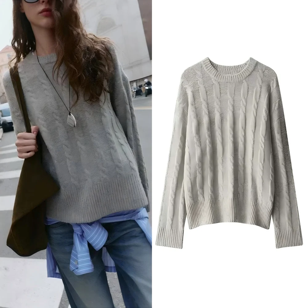 

Women's new casual versatile soft texture striped knitted sweater vintage O Neck long sleeve women's pullover chic top