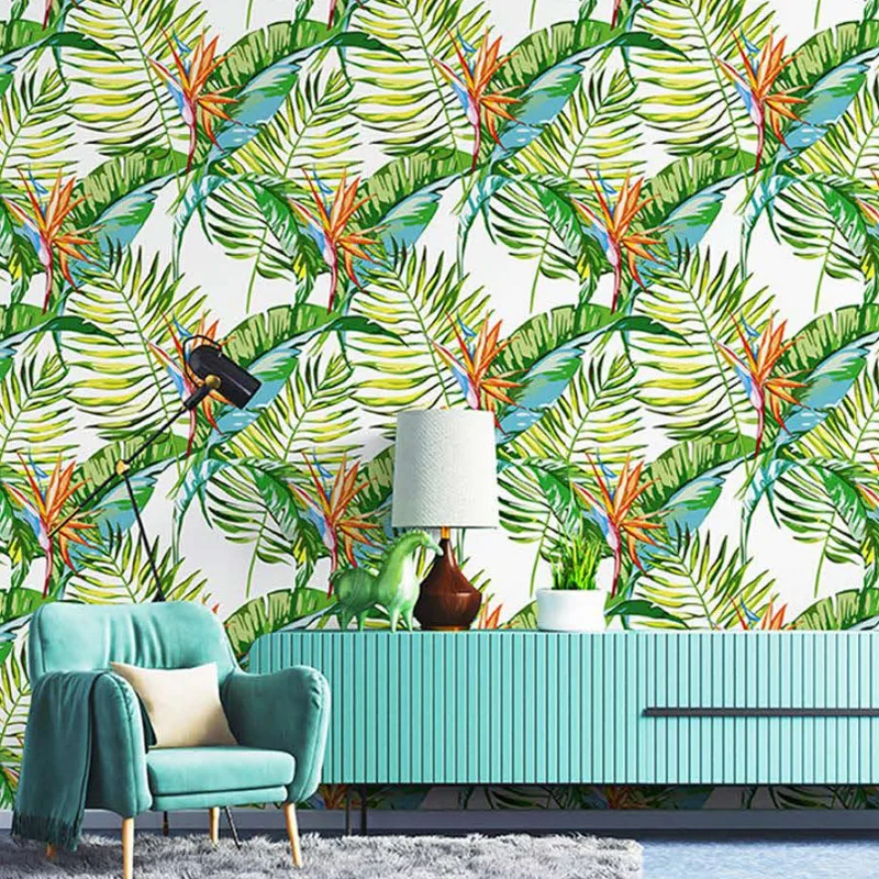 Southeast Asian Style Tropical Plant Flower Wallpaper for Hotel Guesthouse Wall Decoration Living Room Entrance Background