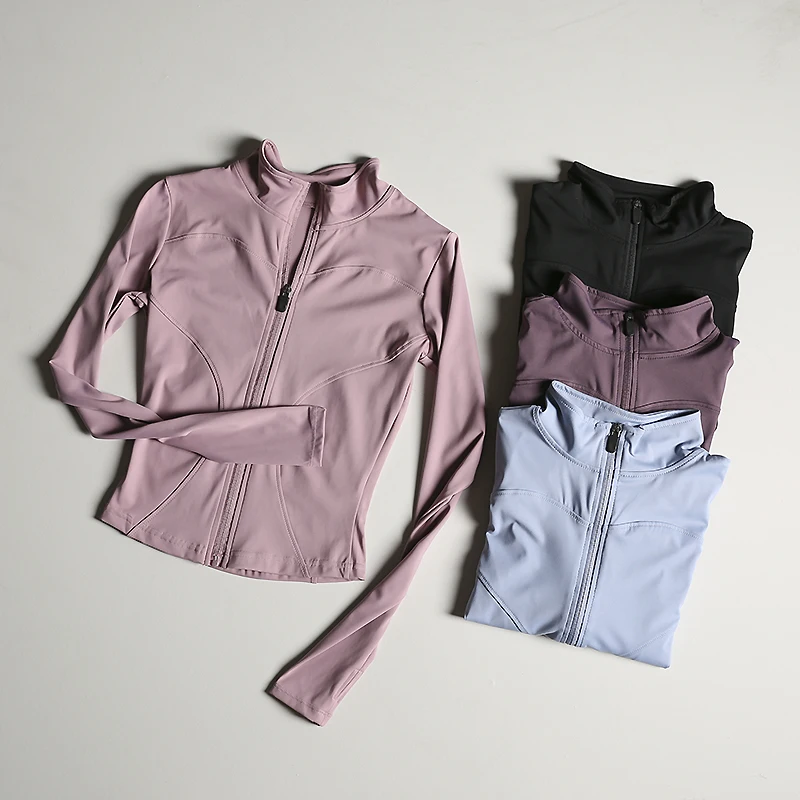 

Slim Fit Sports Jacket Stand Collar Zipper Coat Sports Fitness Yoga Clothing Plus Velvet Jacket Slimming Quick-drying Top Suit