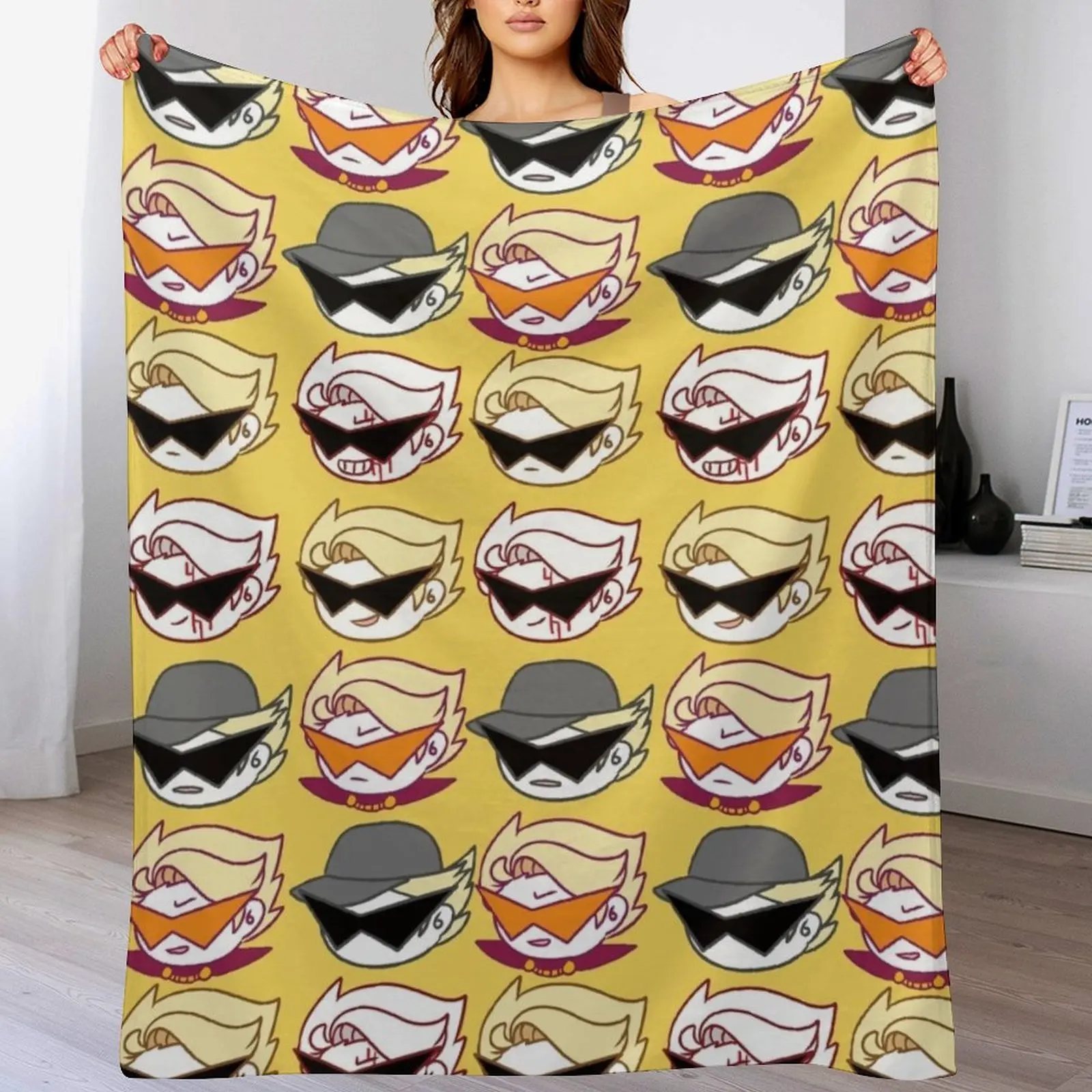 

homestuck-dirk strider fabric series-Cute dirks head Throw Blanket funny gift blankets ands Shaggy Blankets