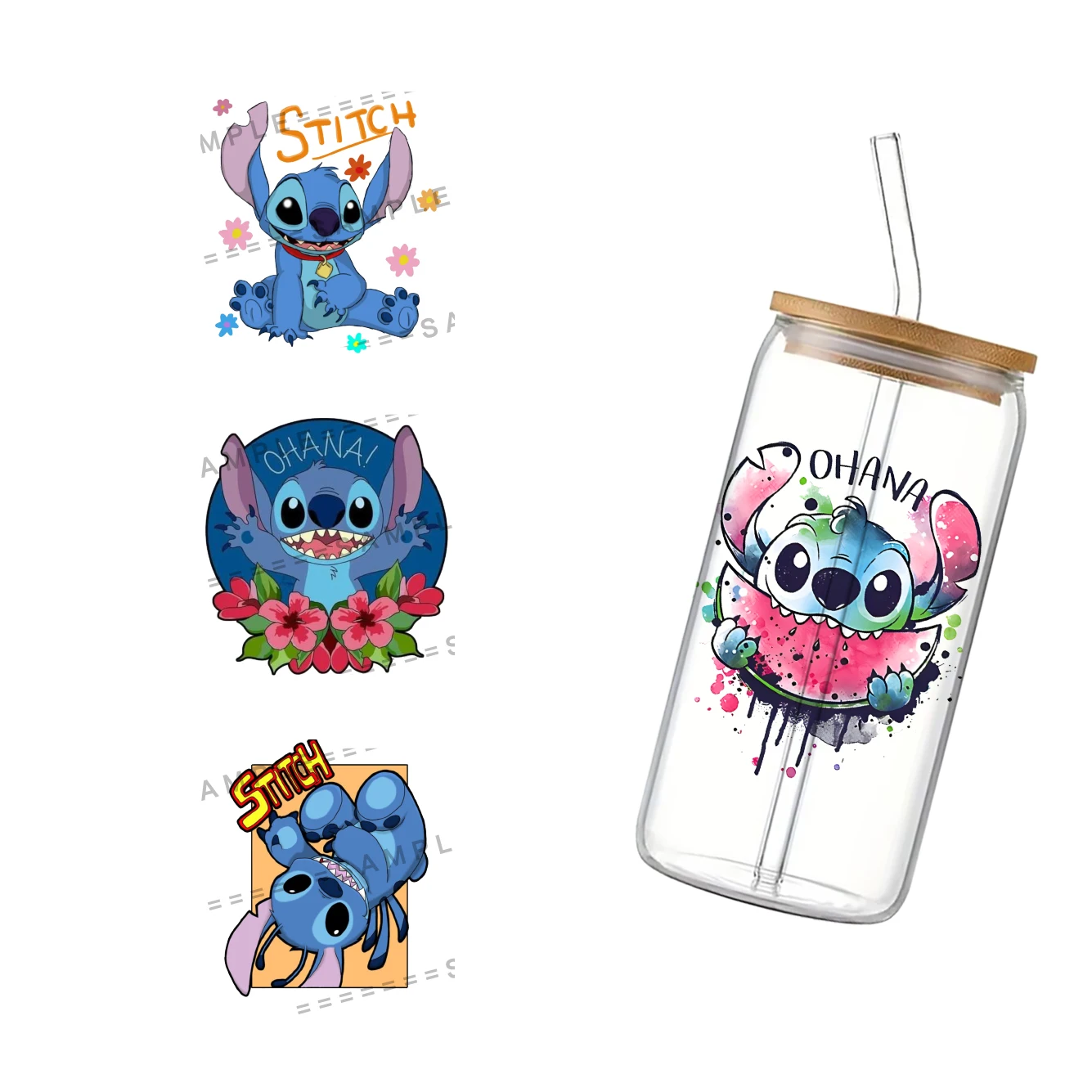 

Disney Stitch For Libbey 16oz Can Glass 3D Waterproof UV DTF Coffee Can Wrap Libbey Glass Wrap 11x11cm