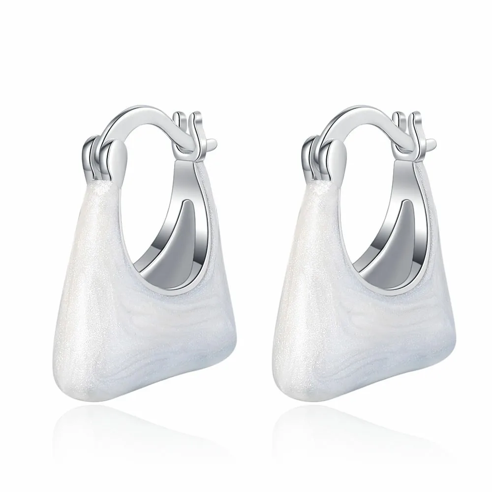 925 Sterling Silver Cute Handbag-Shape White Oil Drop Hoop Earrings for Women's Fashion Jewelry for Girls Party Gift