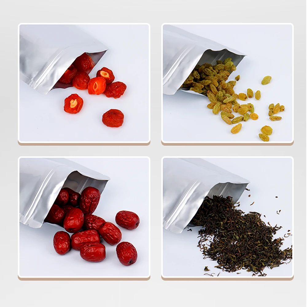 

100Pcs Self-Sealing Zip Lock Pure Mylar Foil Flat Mouth Bag Reusable Resealable Tear Notch Doypack Food Storage Pack Pouches